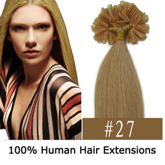 16"18"20"22"100pcs/Set Nail Tip Hair Keratin U Tip Remy Human Hair Extensions #27 Dark blonde - Click Image to Close