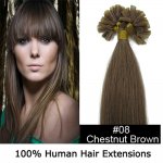 16"18"20"22"100pcs/Set Nail Tip Hair Keratin U Tip Remy Human Hair Extensions #08 Chestnut brown