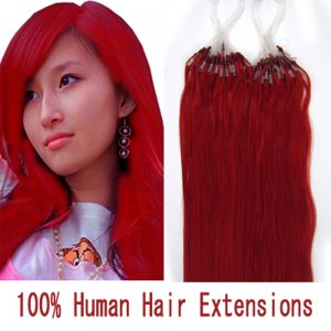 14"16"18"20"22"24"26"100pcs/Set Micro Ring Loop Hair Remy Human Hair Extensions #Red